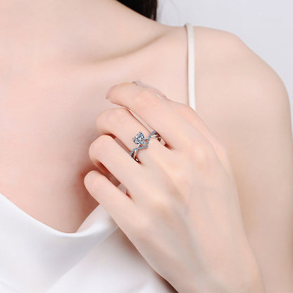 Sterling Silver PT950 Gold Plated "One Heart Love" 1ct Moissanite Cross-Border Heart Ring