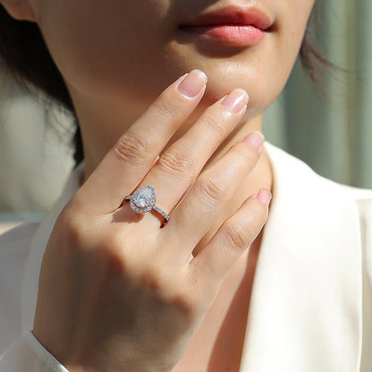 Stunning Teardrop Moissanite Ring in 925 Silver