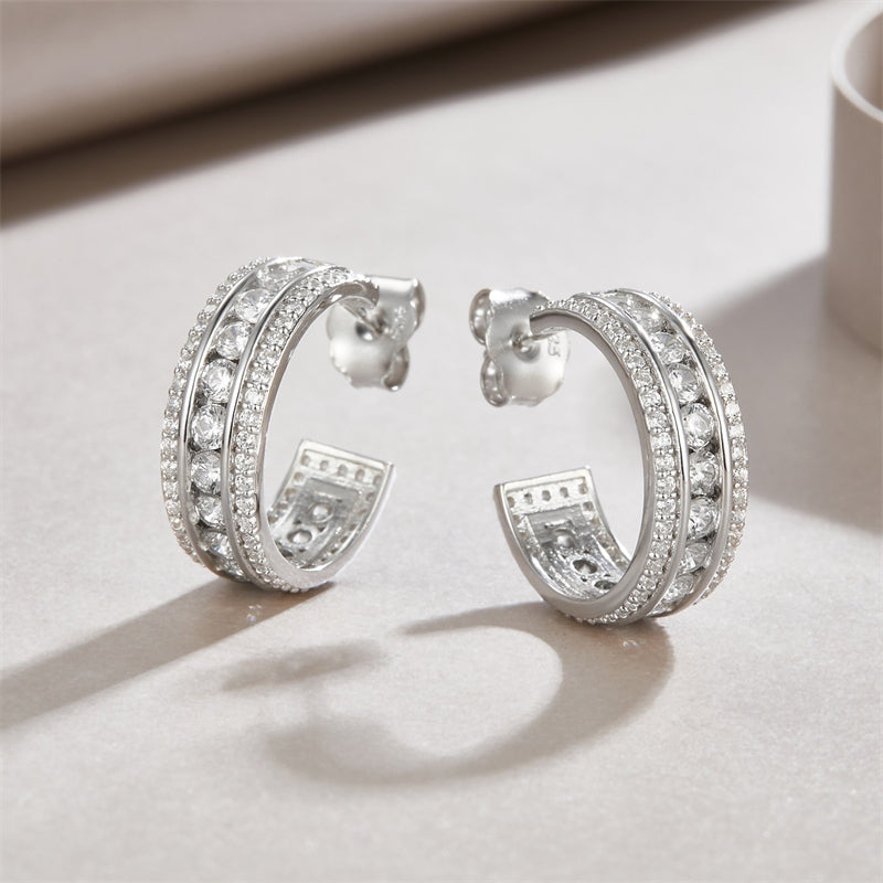 Stylish 925 Silver Moissanite Geometric Earrings