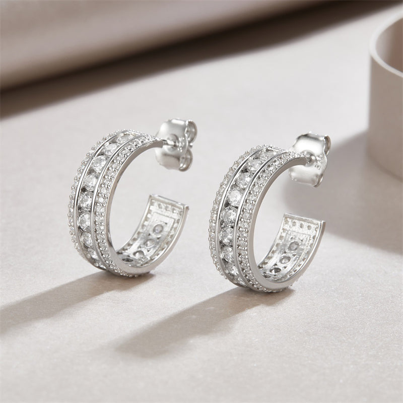 Stylish 925 Silver Moissanite Geometric Earrings
