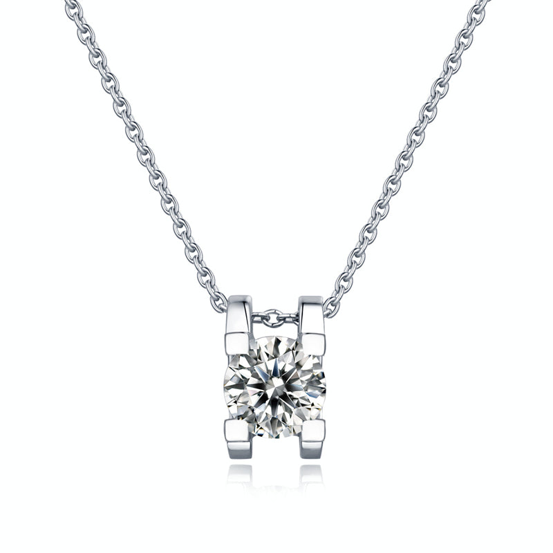 Stylish Square Moissanite Pendant with Bead Chain