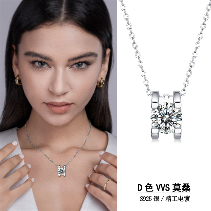 Stylish Square Moissanite Pendant with Bead Chain