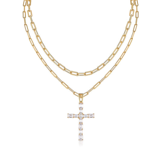 Stylish Women's Moissanite Necklace with Cross Chain Design