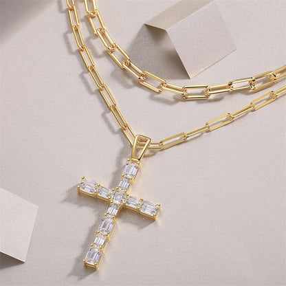 Stylish Women's Moissanite Necklace with Cross Chain Design