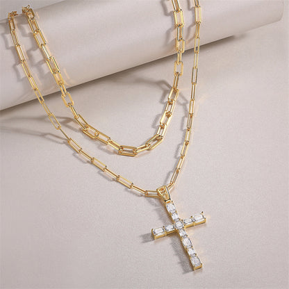 Stylish Women's Moissanite Necklace with Cross Chain Design