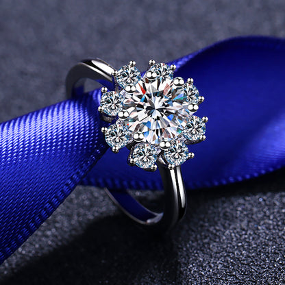 Sunflower Inspired Solitaire Ring - 925 Sterling Silver Eight-Prong Moissanite Ring with Chinese Motifs