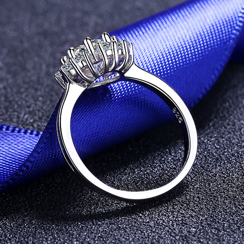 Sunflower Inspired Solitaire Ring - 925 Sterling Silver Eight-Prong Moissanite Ring with Chinese Motifs