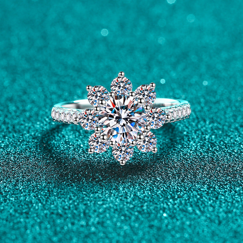 Sunflower & Chinese Motif Moissanite Ring in S925 Silver | 1ct Unique Cultural Fusion Design