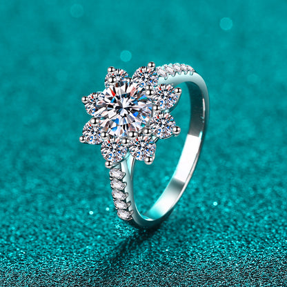 Sunflower & Chinese Motif Moissanite Ring in S925 Silver | 1ct Unique Cultural Fusion Design