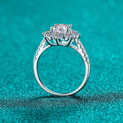 Sunflower & Chinese Motif Moissanite Ring in S925 Silver | 1ct Unique Cultural Fusion Design
