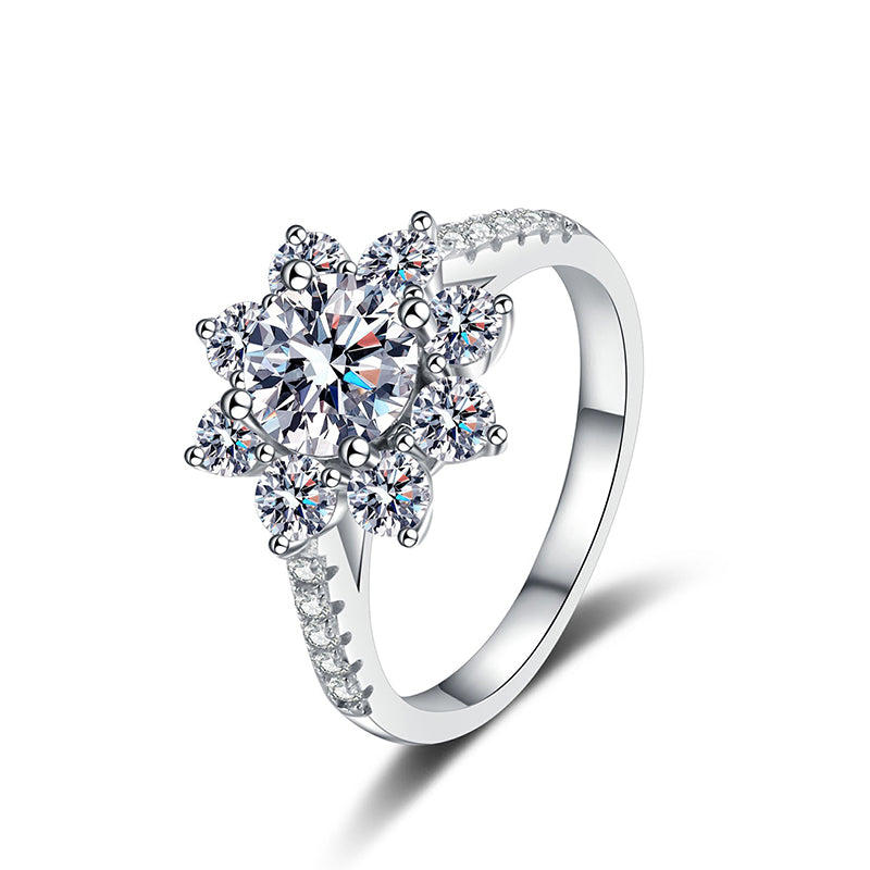 Sunflower & Chinese Motif Moissanite Ring in S925 Silver | 1ct Unique Cultural Fusion Design