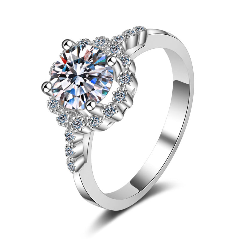 Sunflower Inspired Moissanite Solitaire Ring in S925 Silver | 1ct Four-Prong Setting with PT950 Plating