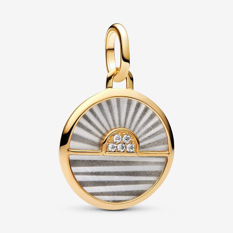 14K Gold Sunrise Medallion Charm