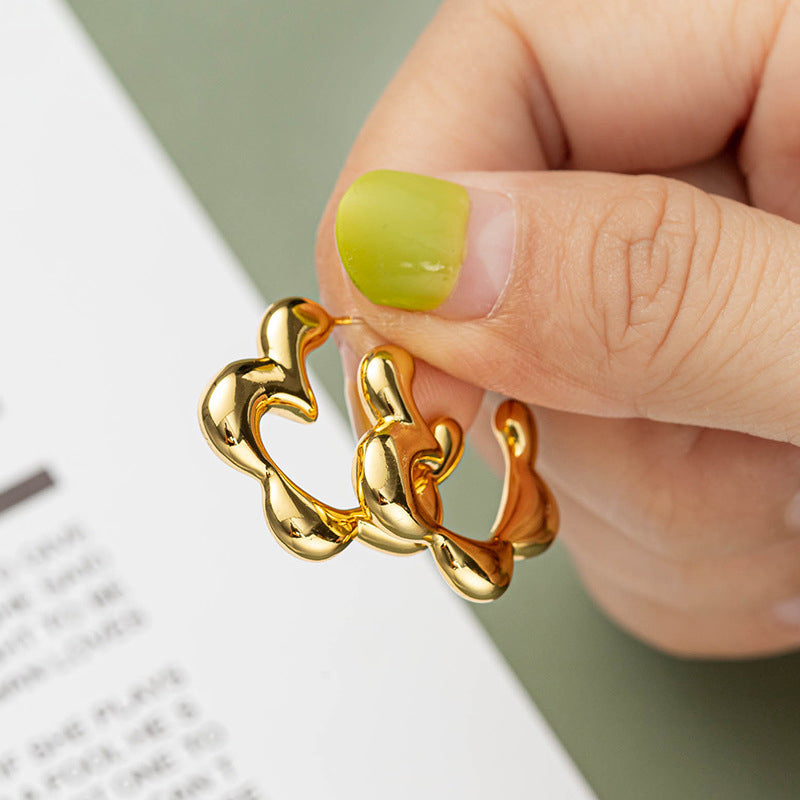 Sweet & Edgy Geometric Floral Circle Earrings - 18K Gold Plated with 925 Silver Posts