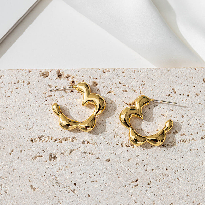 Sweet & Edgy Geometric Floral Circle Earrings - 18K Gold Plated with 925 Silver Posts