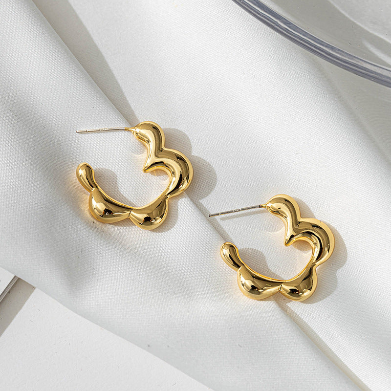 Sweet & Edgy Geometric Floral Circle Earrings - 18K Gold Plated with 925 Silver Posts