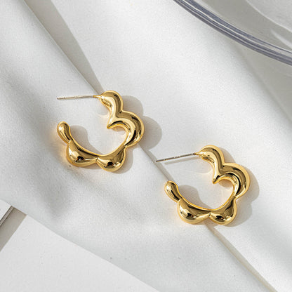 Sweet & Edgy Geometric Floral Circle Earrings - 18K Gold Plated with 925 Silver Posts