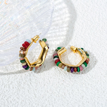 Sweet & Edgy Geometric Hoop Earrings - 925 Silver Posts with Natural Stones & Pearl Options for Women