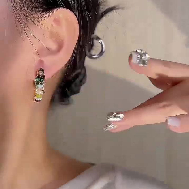 Sweet & Edgy Geometric Hoop Earrings - 925 Silver Posts with Natural Stones & Pearl Options for Women