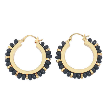 Sweet & Edgy Geometric Hoop Earrings - 925 Silver Posts with Natural Stones & Pearl Options for Women