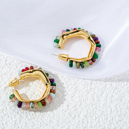 Sweet & Edgy Geometric Hoop Earrings - 925 Silver Posts with Natural Stones & Pearl Options for Women