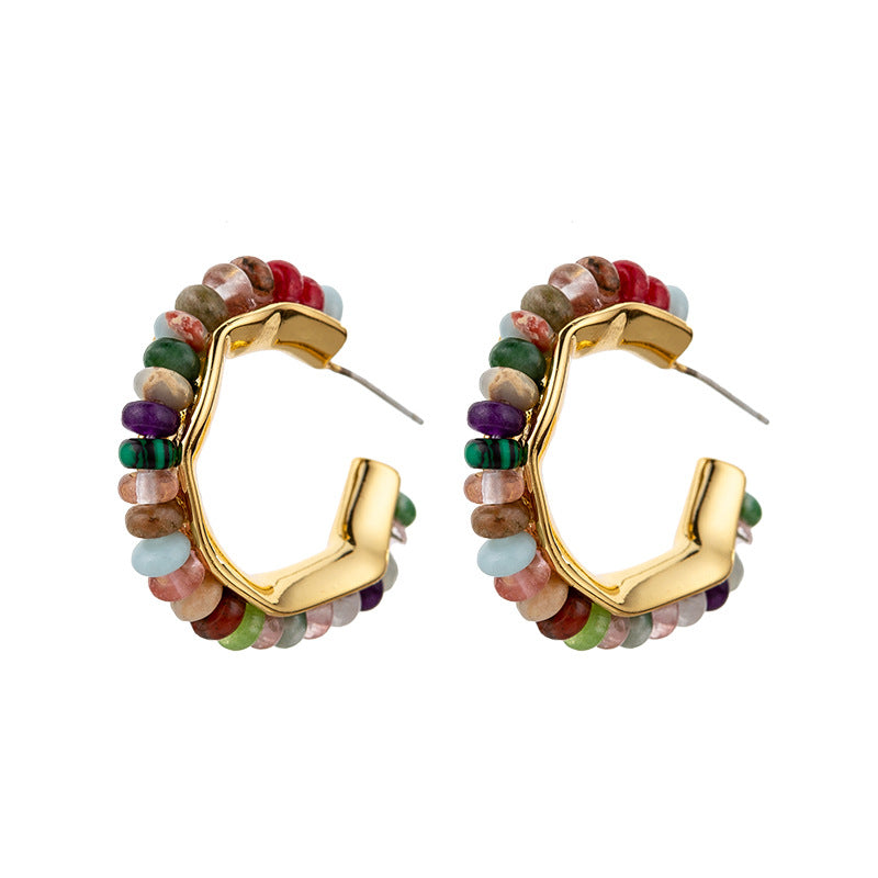 Sweet & Edgy Geometric Hoop Earrings - 925 Silver Posts with Natural Stones & Pearl Options for Women