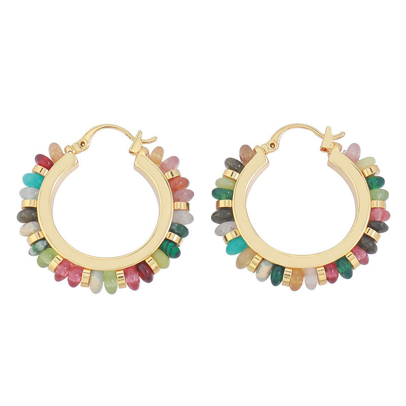 Sweet & Edgy Geometric Hoop Earrings - 925 Silver Posts with Natural Stones & Pearl Options for Women