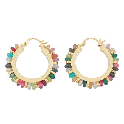 Sweet & Edgy Geometric Hoop Earrings - 925 Silver Posts with Natural Stones & Pearl Options for Women
