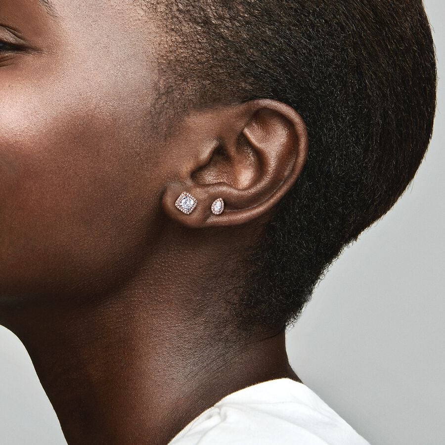 Teardrop Halo Stud Earrings