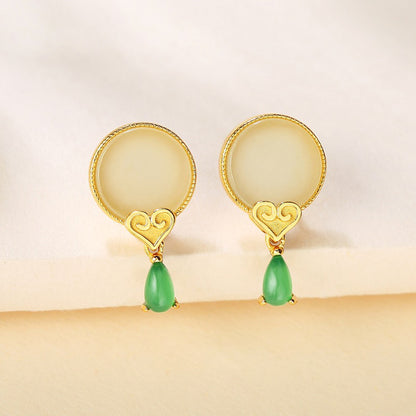 925 Sterling Silver Water Drop Jade Stud Earrings - Vintage Nature-Inspired Jewelry for Women