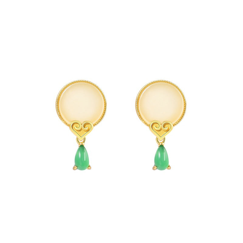 925 Sterling Silver Water Drop Jade Stud Earrings - Vintage Nature-Inspired Jewelry for Women