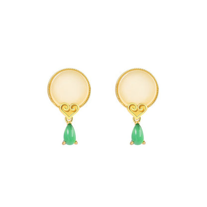 925 Sterling Silver Water Drop Jade Stud Earrings - Vintage Nature-Inspired Jewelry for Women