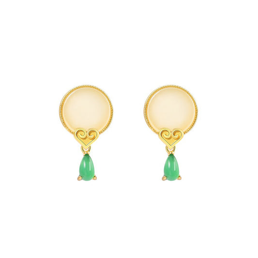 925 Sterling Silver Water Drop Jade Stud Earrings - Vintage Nature-Inspired Jewelry for Women