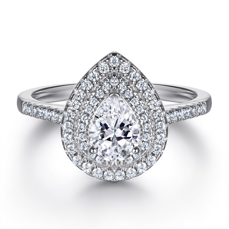 Teardrop Zircon Engagement Ring - 925 Sterling Silver Pear Cut Solitaire Ring for Women