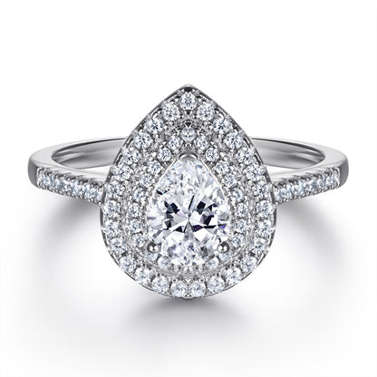 Teardrop Zircon Engagement Ring - 925 Sterling Silver Pear Cut Solitaire Ring for Women