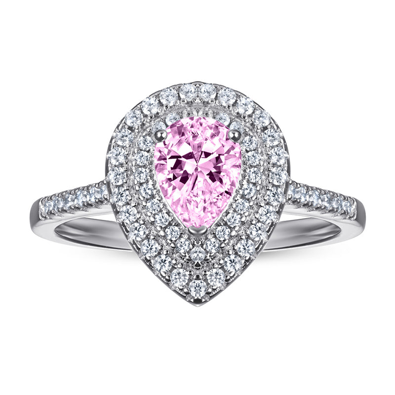 Teardrop Zircon Engagement Ring - 925 Sterling Silver Pear Cut Solitaire Ring for Women