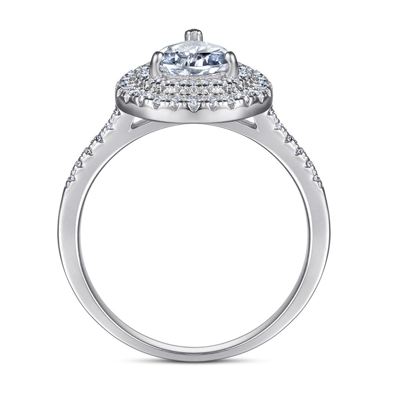 Teardrop Zircon Engagement Ring - 925 Sterling Silver Pear Cut Solitaire Ring for Women