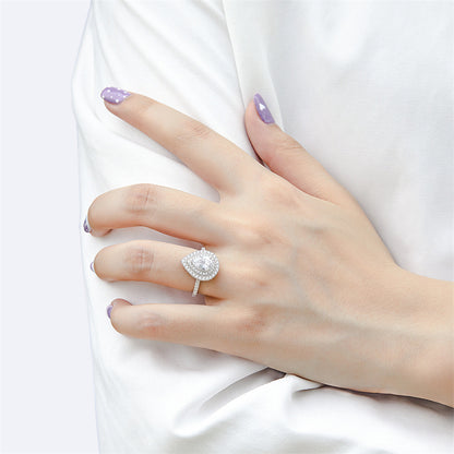 Teardrop Zircon Engagement Ring - 925 Sterling Silver Pear Cut Solitaire Ring for Women