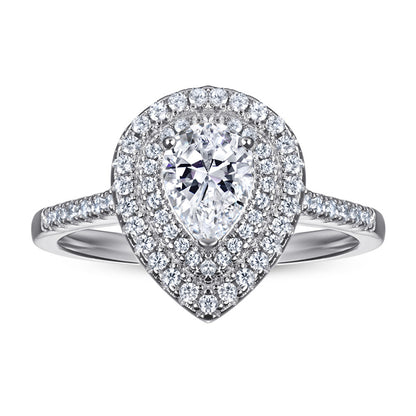 Teardrop Zircon Engagement Ring - 925 Sterling Silver Pear Cut Solitaire Ring for Women
