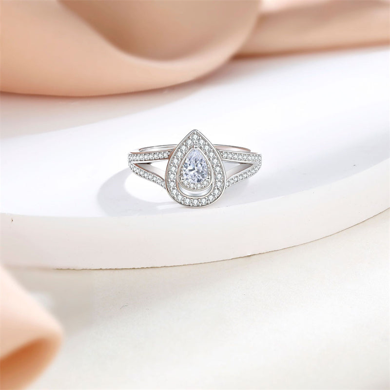Teardrop Zirconia 925 Silver Ring - Elegant Geometric Band for Women