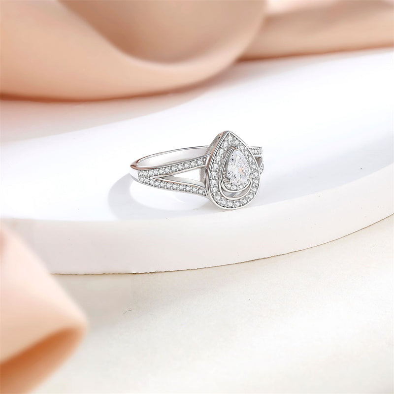 Teardrop Zirconia 925 Silver Ring - Elegant Geometric Band for Women