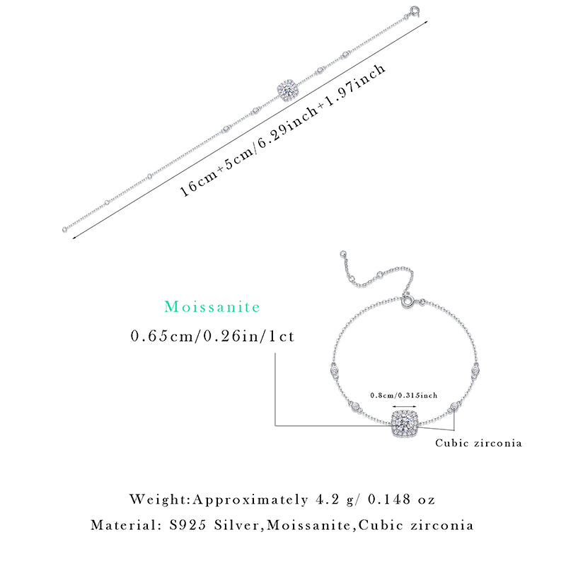 Timeless Women's Geometric Silver Bracelet with Moissanite
