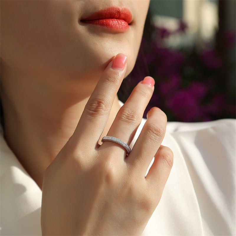 Timeless Geometric Silver Ring with 63 Moissanite Stones