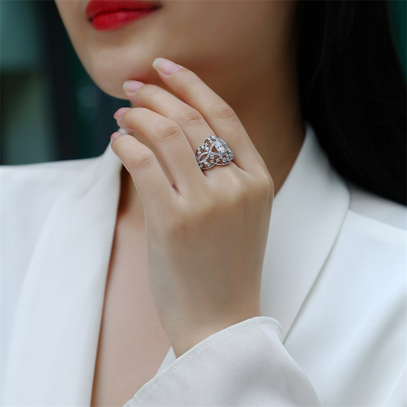 Timeless Geometric Silver Ring with Moissanite Stones