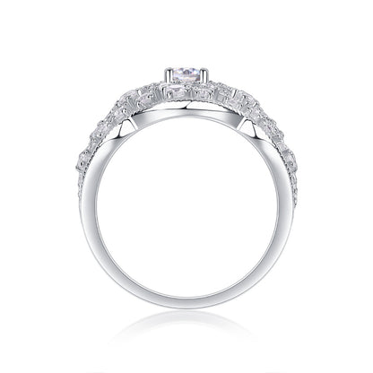 Timeless Geometric Silver Ring with Moissanite Stones