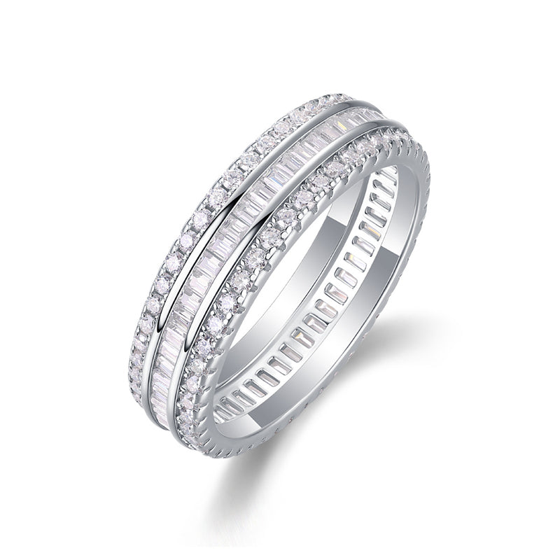 Timeless Geometric Silver Ring with Moissanite