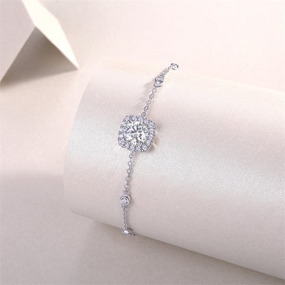 Timeless Women's Geometric Silver Bracelet with Moissanite