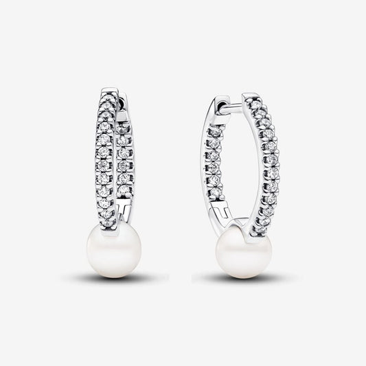 Treated Freshwater Cultured Pearl & Pavé Hoop Earrings