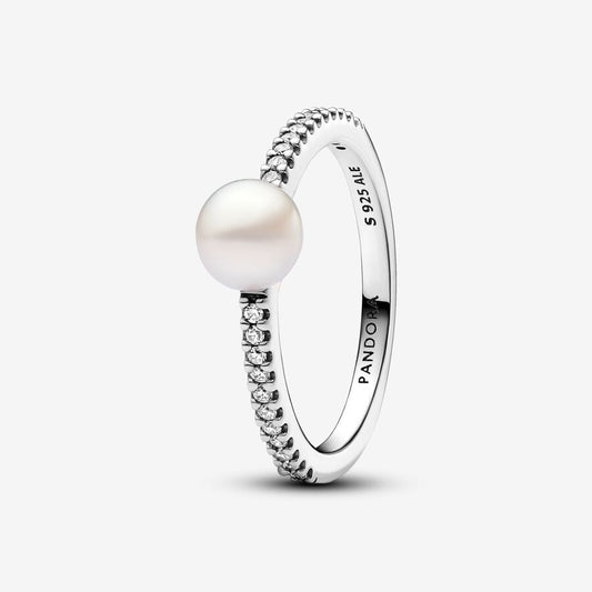 Treated Freshwater Cultured Pearl & Pavé Ring