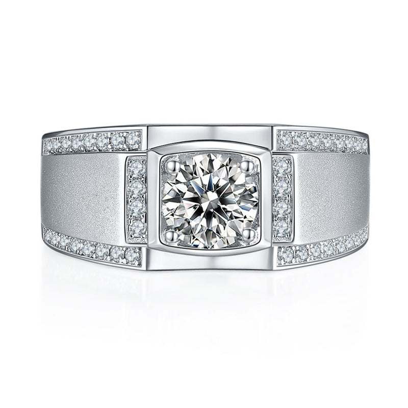 Trendsetting 925 Sterling Silver Men's Ring - Fashion Moissanite Band with White Gold Plating